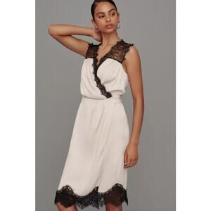 NWT By Anthropologie Sleeveless V-Neck Lace Wrap Midi Dress $168 MEDIUM Beige